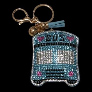 Blue Rhinestone Bus Bag Charm Keychain